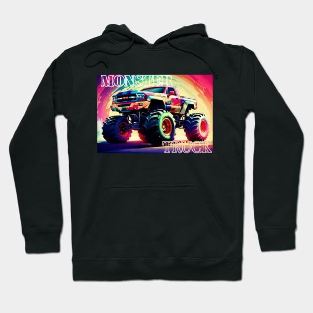 Rainbow monster truck Hoodie by Aceplace Design